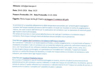 Avviso di Pavia Acque per prevenire danni da gelo.